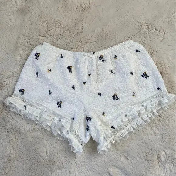 Guizio Vannetta White Embroidered Floral Seersucker Bloomer Size S